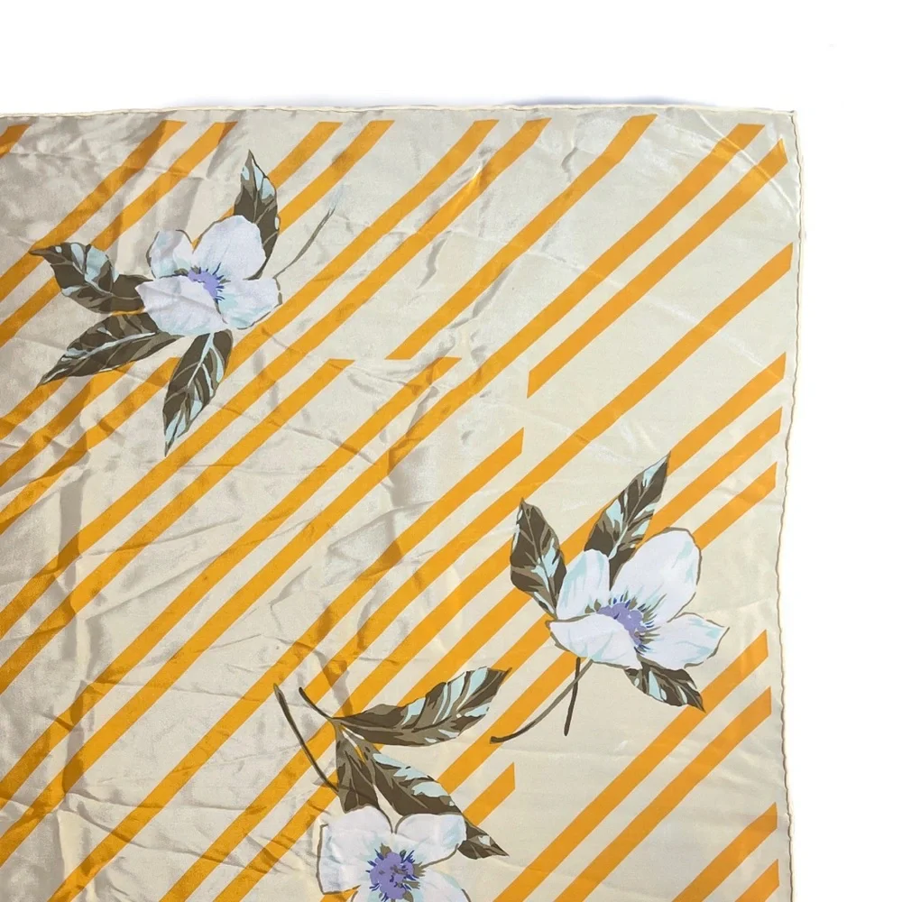✨ Vintage Christian Dior Silk Scarf Yellow Stripe Floral ✨